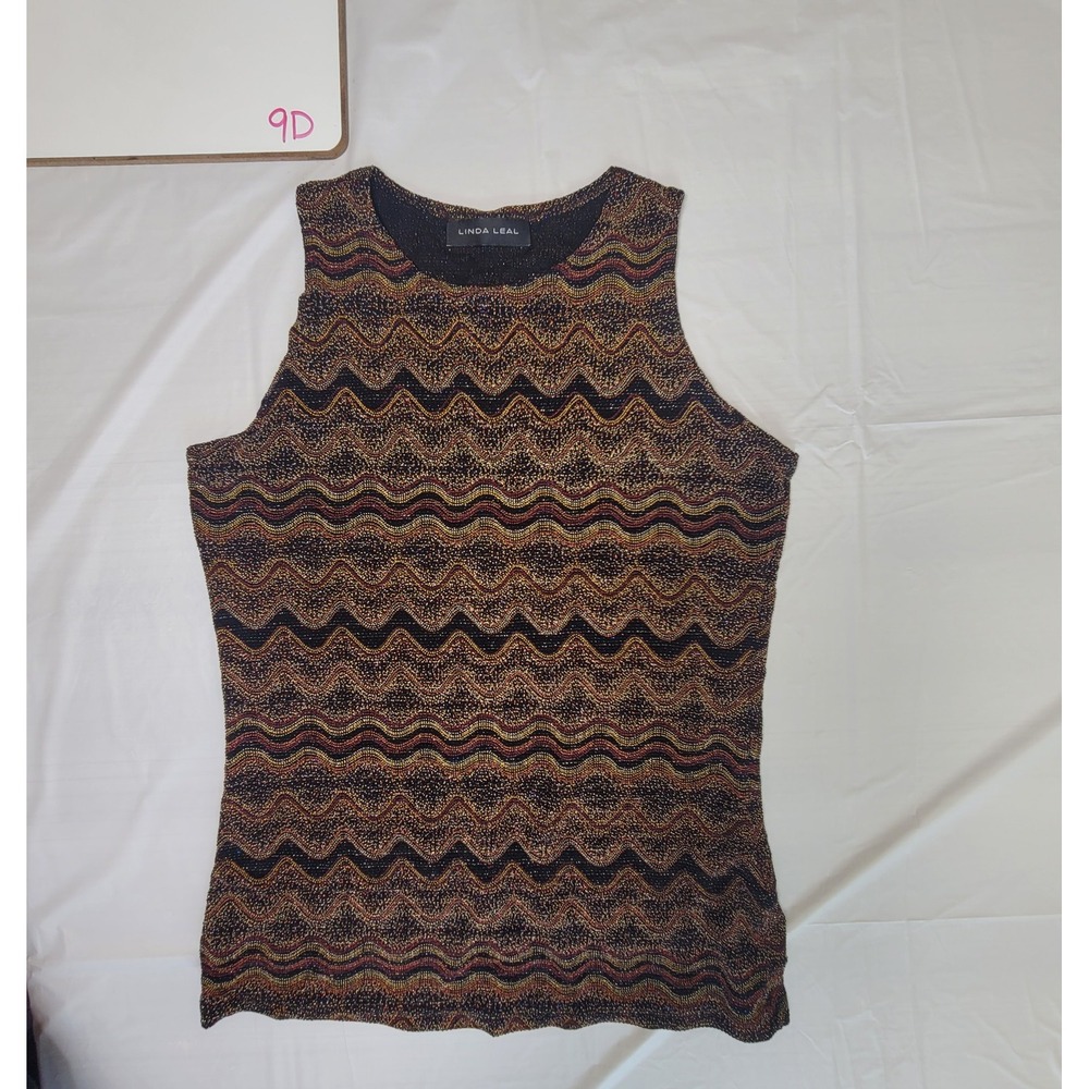 Womens Linda Leal sleeveless blouse.  Brown design.‎  Size Medium.